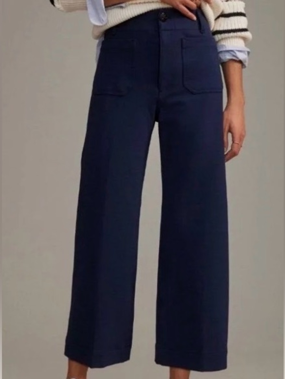 Maeve Anthropologie The Colette Ponte Crop Wide Leg Pants Navy